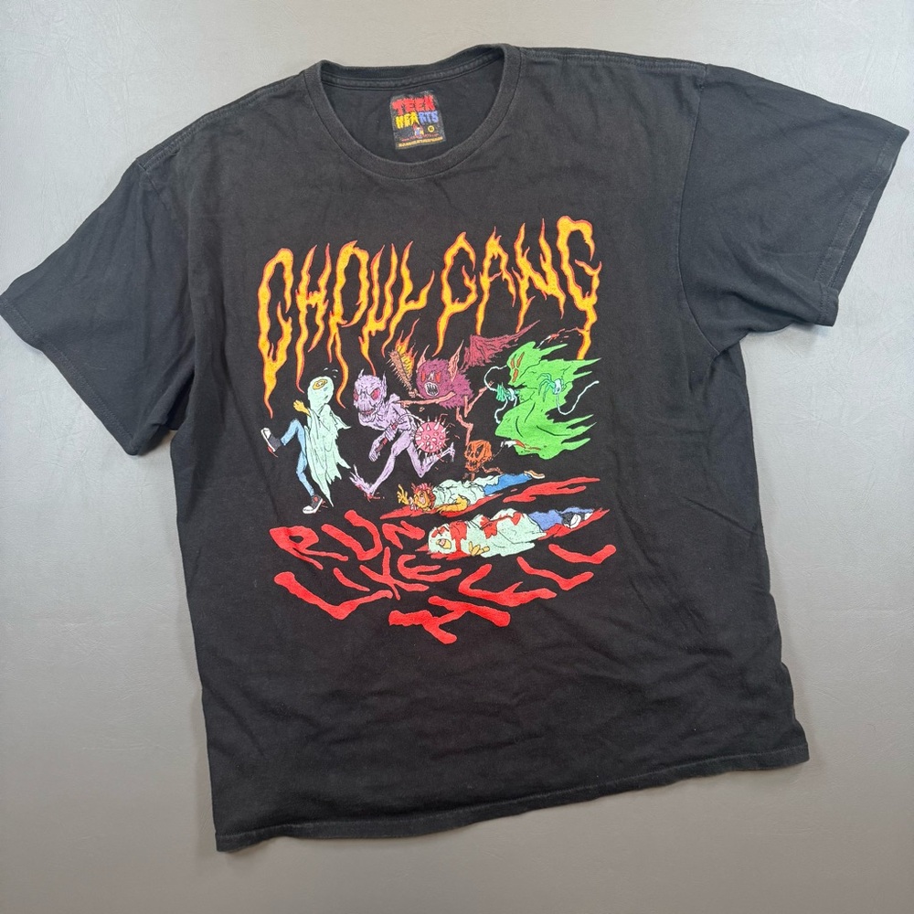 Teen Hearts Ghoul Gang Run Like Hell Graphic Tee XL Black Horror Punk Streetwear